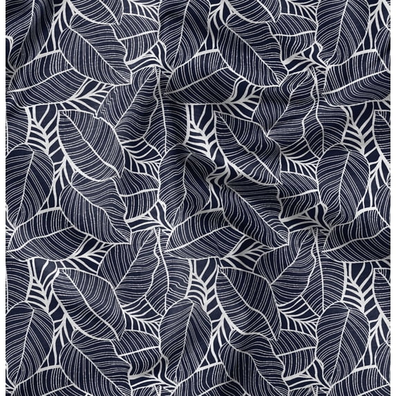 Soimoi Leaf Print,Cotton Cambric, Quilting Fabric Sold by The Yard 42 Inch Wide, Medium Weight Cotton Fabric, SewingSupplies, Navy Blue