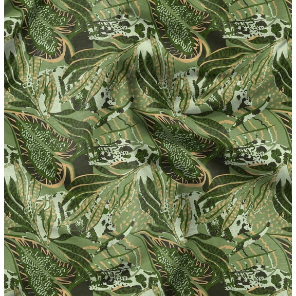 Soimoi Leaf Print,Cotton Poplin, Sewing Fabric Sold by The Yard 42 Inch Wide,Sewing Craft Quilting/Quilt Making Fabric, Green