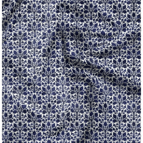 Soimoi Leaf Printed, Polyester Fleece, Fabric by The Yard Sewing DIY Stretch Fabric 56 Inches Wide, WarmFabric for Hats, Coats, Gloves, Blankets, Navy Blue & Brown
