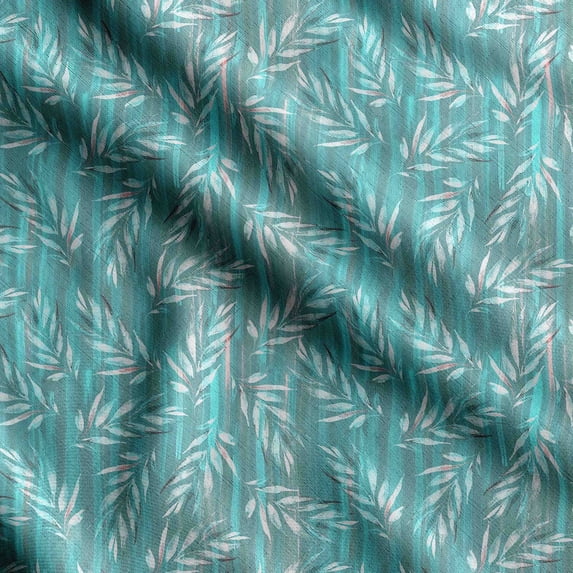 Soimoi Leaves Print, Poly Taffeta Fabric, Decor Sewing Fabric by The Yard 56 Inch Wide, Decorative Fabric for Outdoor Upholstery, Umbrellas and Home Accents, Dark Teal Green