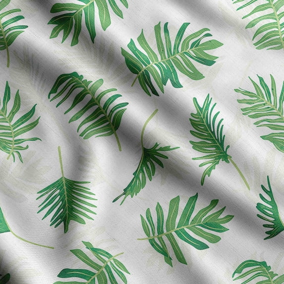 Soimoi Leaves Print, Poly Taffeta Fabric, Decor Sewing Fabric by The Yard 56 Inch Wide, Decorative Fabric for Outdoor Upholstery, Umbrellas and Home Accents, Green & White
