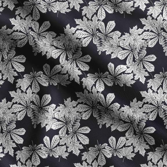 Soimoi Leaves Print, Silk Fabric, Decor Sewing Fabric by The Yard 42 Inch Wide,Decorative Fabric for Shirts Suits Ties, Navy Blue