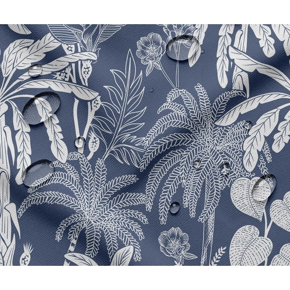 Soimoi Leaves Print Waterproof Fabric | Outdoor Material By 2 Yard | Tear-Resistant, UV Safe | Great for Bags, Rainwear, Covers & Curtains, Awning Cover Cloth - Blue