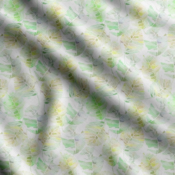 Soimoi Leaves Printed, Cotton Fleece, Fabric by The Yard Sewing DIY Stretch Fabric 56 Inches Wide, WarmFabric for Hats, Coats, Gloves, Blankets, Lime Green