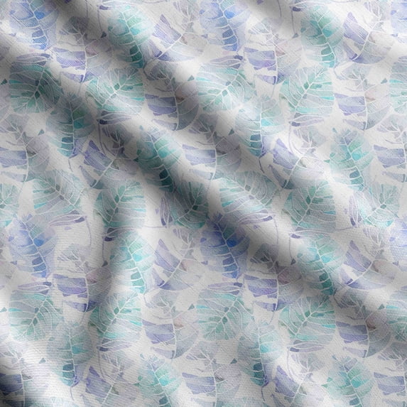 Soimoi Leaves Printed, Cotton Satin Spandex, Sewing Fabric by The Yard 54 Inch Wide, Decorative Fabric for Dresses and Home Accents, Sky Blue