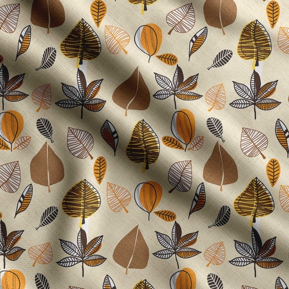 Soimoi Leaves Printed, Japan Crepe SatinFabric, by The Yard 54 Inch Wide, Decorative Sewing Fabric for Dresses Kimonos Gowns, Beige
