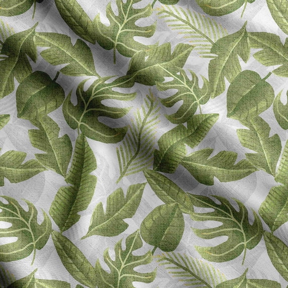 Soimoi Leaves Printed, Poly Canvas Fabric, Decor Sewing Fabric by The Yard 56 Inch Wide,Decorative Fabric for Curtains Tote Bags, Forest Green