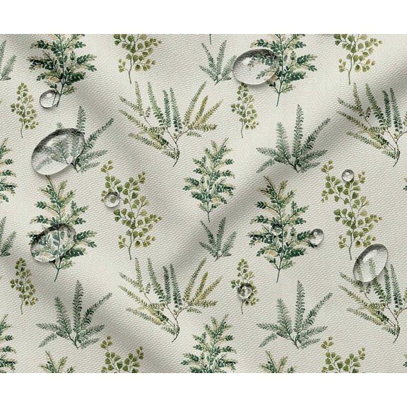Soimoi Leaves Theme Waterproof Fabric | Outdoor Material by the Yard | Tear-Resistant, UV Safe | Great for Bags, Rainwear, Covers & Curtains, Awning Cover Cloth - Off White