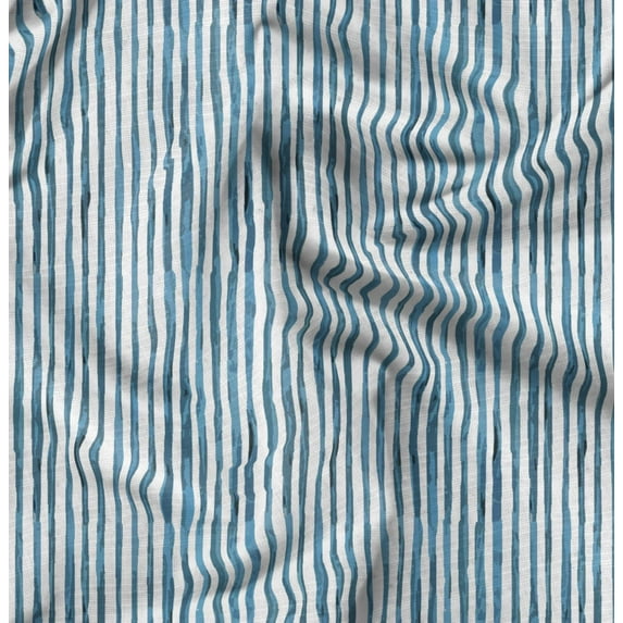 Soimoi Line Printed, Poly Canvas Fabric, Decor Sewing Fabric by The Yard 56 Inch Wide,Decorative Fabric for Curtains Tote Bags, Turquoise Blue