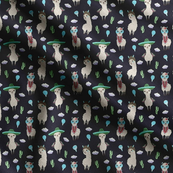 Soimoi Llama Alpaca Print,Cotton Cambric, Quilting Fabric Sold by The Yard 42 Inch Wide, Medium Weight Cotton Fabric, SewingSupplies, Blue