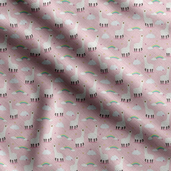 Soimoi Llama Alpaca Print,Cotton Cambric, Quilting Fabric Sold by The Yard 42 Inch Wide, Medium Weight Cotton Fabric, SewingSupplies,Light Pink