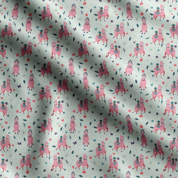 Soimoi Llama Alpaca Print,Cotton Cambric, Quilting Fabric Sold by The Yard 42 Inch Wide, Medium Weight Cotton Fabric, SewingSupplies, Mint Green