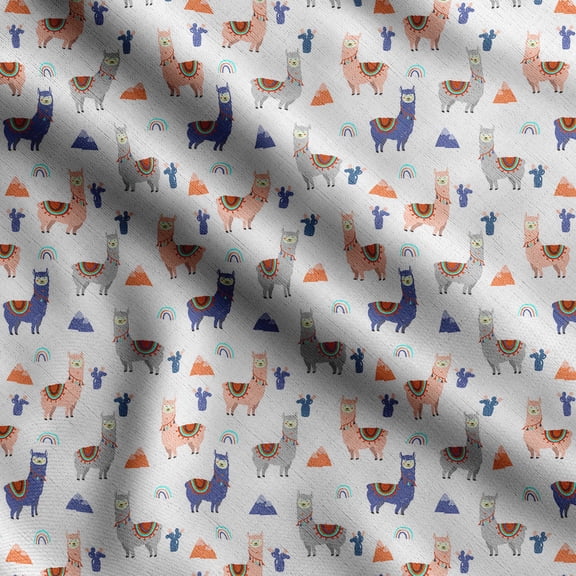Soimoi Llama Alpaca Print,Cotton Cambric, Quilting Fabric Sold by The Yard 42 Inch Wide, Medium Weight Cotton Fabric, SewingSupplies, Peach & Orange