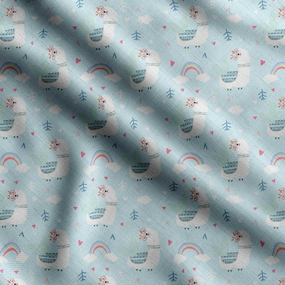 Soimoi Llama Alpaca Print,Cotton Cambric, Quilting Fabric Sold by The Yard 42 Inch Wide, Medium Weight Cotton Fabric, SewingSupplies,Sky Blue