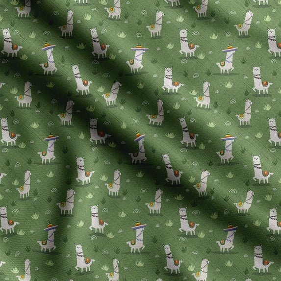 Soimoi Llama Alpaca Print, Poly Taffeta Fabric, Decor Sewing Fabric by The Yard 56 Inch Wide, Decorative Fabric for Outdoor Upholstery, Umbrellas and Home Accents, Olive Green
