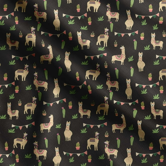 Soimoi Llama Alpaca Print, Silk Fabric, Decor Sewing Fabric by The Yard 42 Inch Wide,Decorative Fabric for Shirts Suits Ties, Black