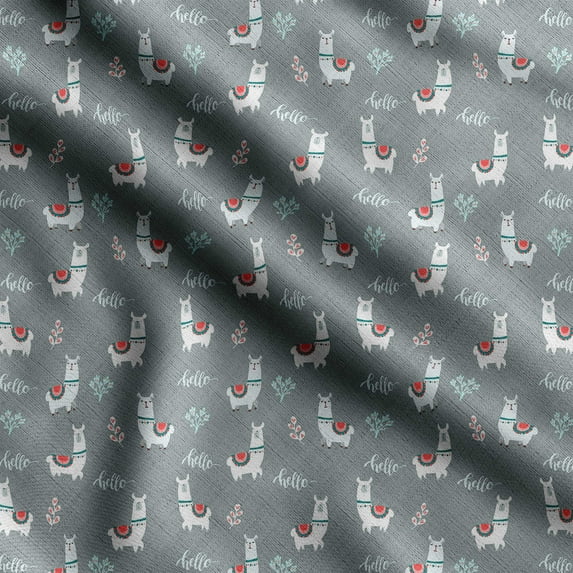 Soimoi Llama Alpaca Print, Velvet Fabric, Decor Sewing Fabric by The Yard 54 Inch Wide,Decorative Fabric for Upholstery and Home Accents, White & Gray