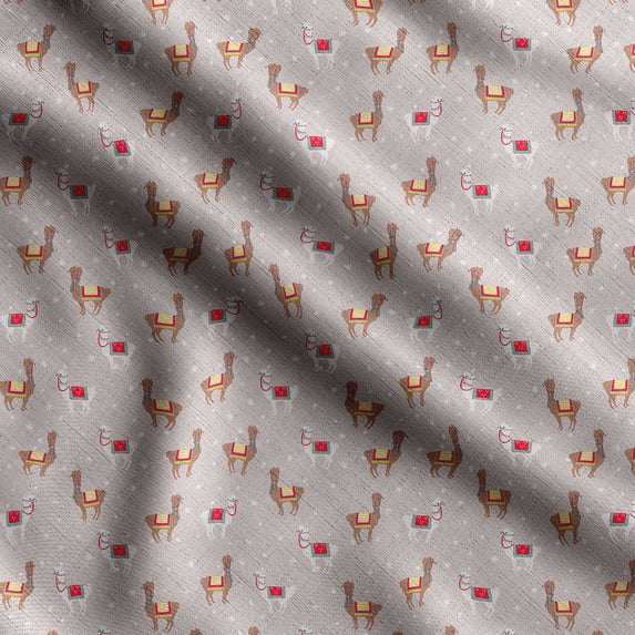 Soimoi Llama Alpaca Printed, Cotton Fleece, Fabric by The Yard Sewing DIY Stretch Fabric 56 Inches Wide, WarmFabric for Hats, Coats, Gloves, Blankets, Brown & Red
