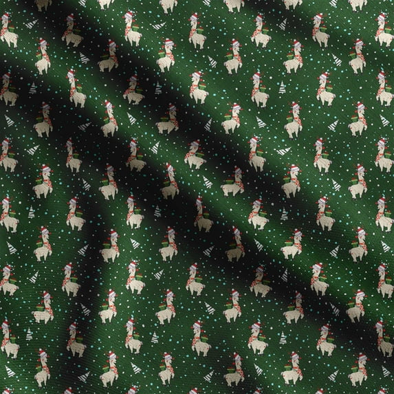 Soimoi Llama Alpaca Printed, Cotton Satin Spandex, Sewing Fabric by The Yard 54 Inch Wide, Decorative Fabric for Dresses and Home Accents, Green