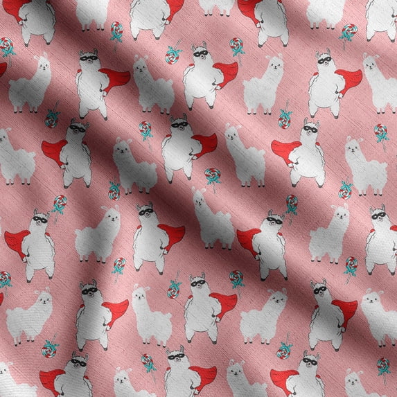Soimoi Llama Alpaca Printed,Cuddle Minky Fabric, Sewing Fabric by The Yard 56 Inch Wide,Decorative Plush Soft Fabric, Baby Garments, Toys and Blankets, Light Pink & White