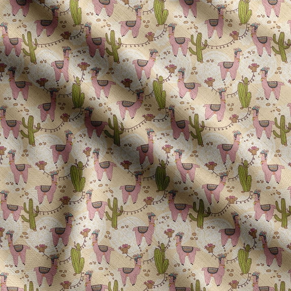 Soimoi Llama Alpaca Printed,Cuddle Minky Fabric, Sewing Fabric by The Yard 56 Inch Wide,Decorative Plush Soft Fabric, Baby Garments, Toys and Blankets, Pale Yellow