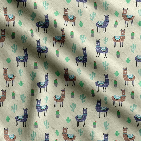 Soimoi Llama Alpaca Printed, Poly Canvas Fabric, Decor Sewing Fabric by The Yard 56 Inch Wide,Decorative Fabric for Curtains Tote Bags, Blue & Beige