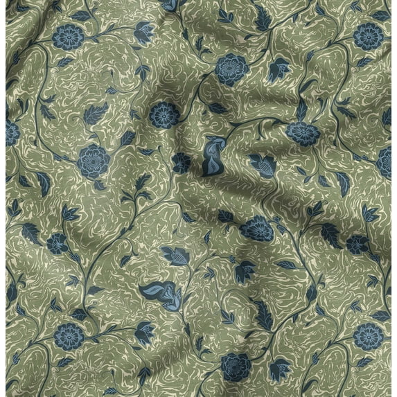 Soimoi Minky Green Fabric By the Yard - 56 Inch Wide -Floral & Leaf Floral Pattern Fabric - Botanical and Elegant Designs for Various Uses Printed Fabric