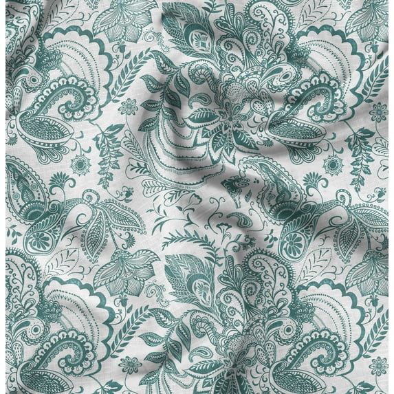 Soimoi Minky Green Fabric By the Yard - 56 Inch Wide - Paisley Pattern Fabric - Botanical and Elegant Designs for Various Uses Printed Fabric