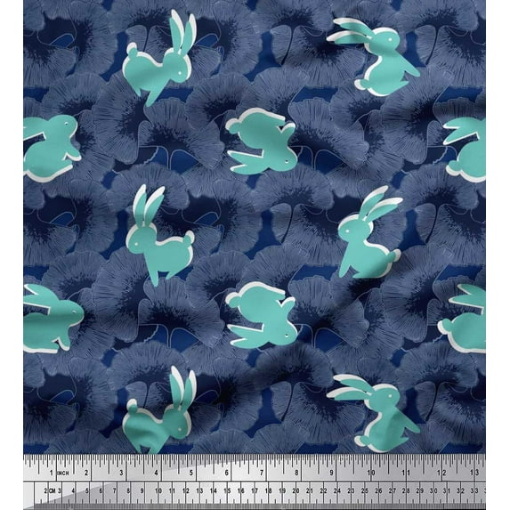 Soimoi Modal Satin Fabric Artistic Floral & Rabbit Animal Print Fabric by The Yard 42 Inch Wide