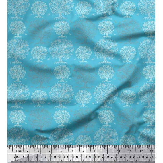 Soimoi Modal Satin Fabric Artistic Tree Decor Fabric Printed Yard 42 Inch Wide