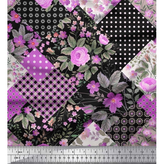 Soimoi Modal Satin Fabric Dot,Floral & Check Patchwork Decor Fabric Printed Yard 42 Inch Wide