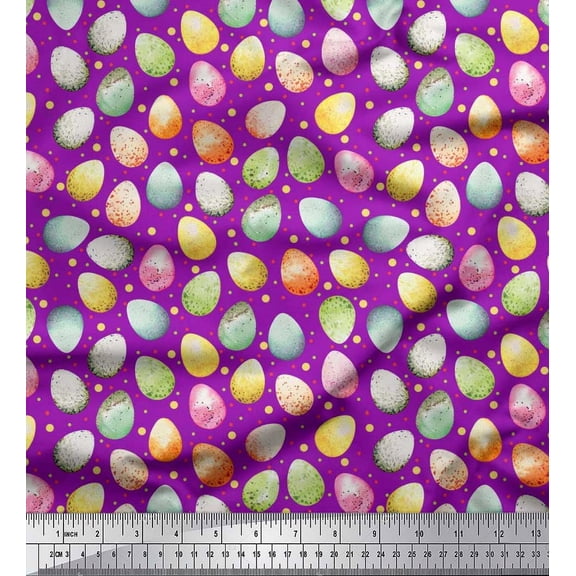 Soimoi Modal Satin Fabric Egg Easter Print Fabric by Yard 42 Inch Wide