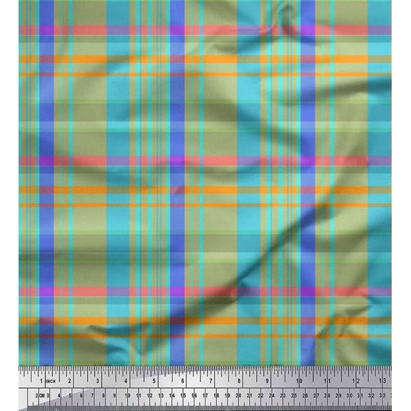 Soimoi Modal Satin Fabric Gingham Check Print Fabric by The Yard 42 Inch Wide