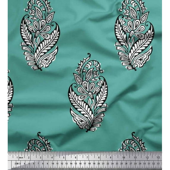 Soimoi Modal Satin Fabric Leaves & Floral Block Fabric Prints by Yard 42 Inch Wide