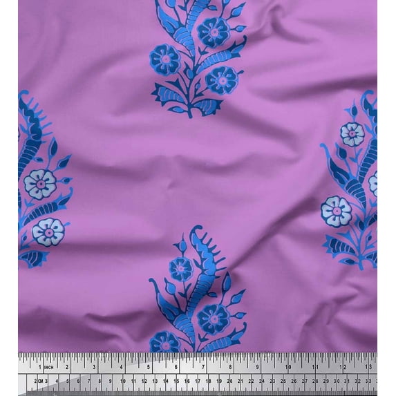 Soimoi Modal Satin Fabric Leaves & Floral Block Print Fabric by The Yard 42 Inch Wide