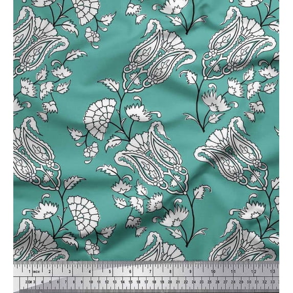 Soimoi Modal Satin Fabric Leaves,Floral & Paisley Block Print Fabric by The Yard 42 Inch Wide