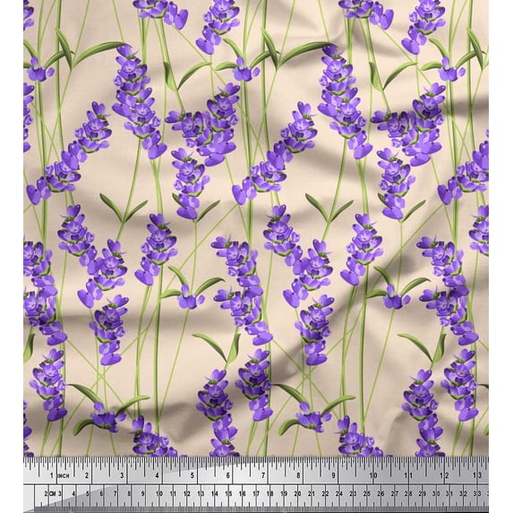 Soimoi Modal Satin Fabric Leaves & Lavender Shirting Printed Craft Fabric by The Yard 42 Inch Wide