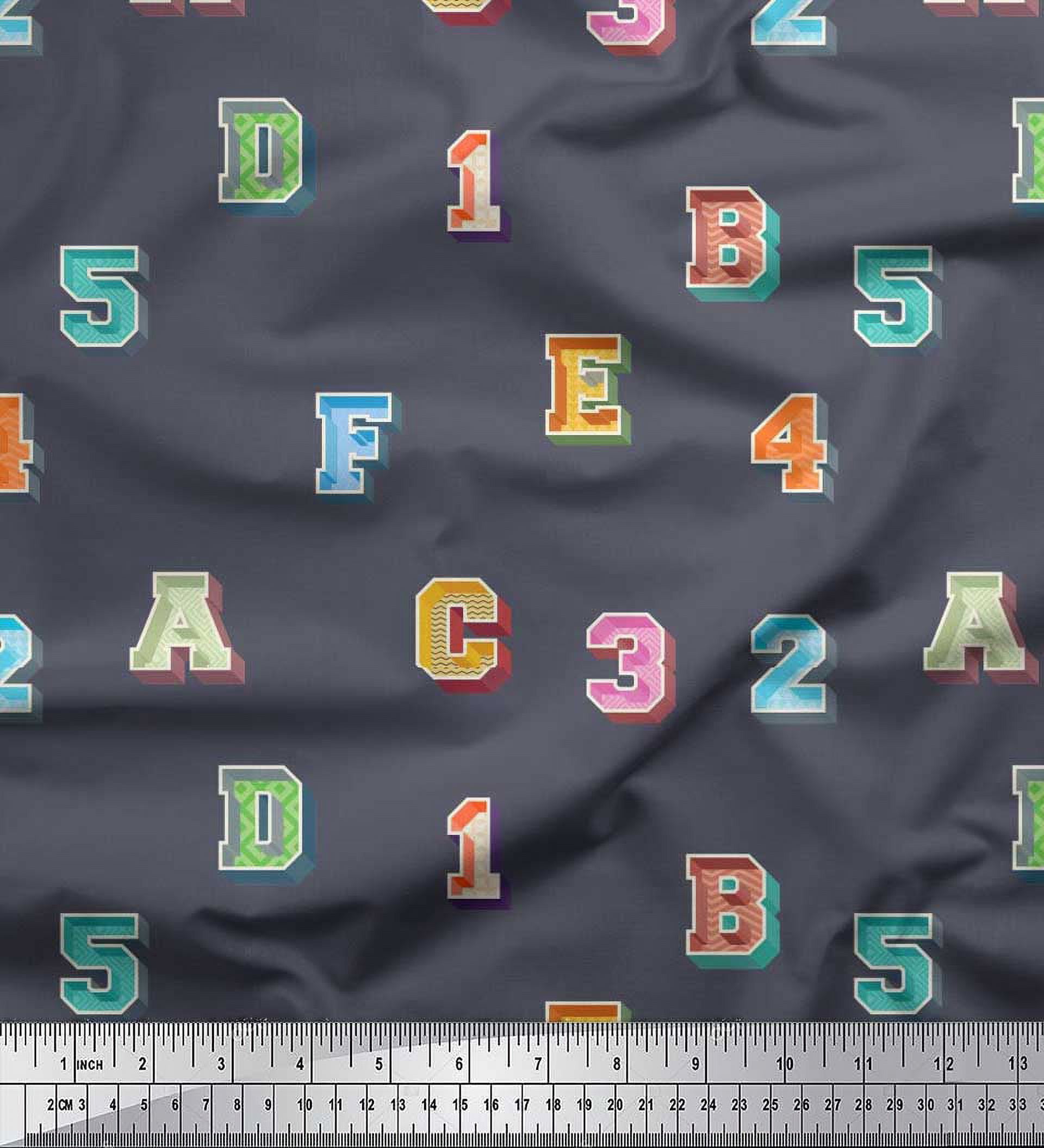 Soimoi Modal Satin Fabric Numbers & Alphabets Text Printed Craft Fabric ...