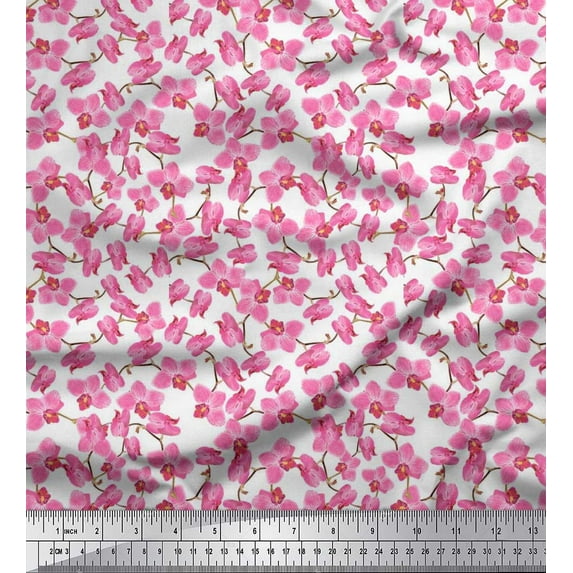 Soimoi Modal Satin Fabric Orchid Floral Print Fabric by The Yard 42 Inch Wide