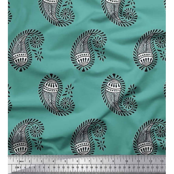 Soimoi Modal Satin Fabric Paisley Block Print Fabric by Yard 42 Inch Wide