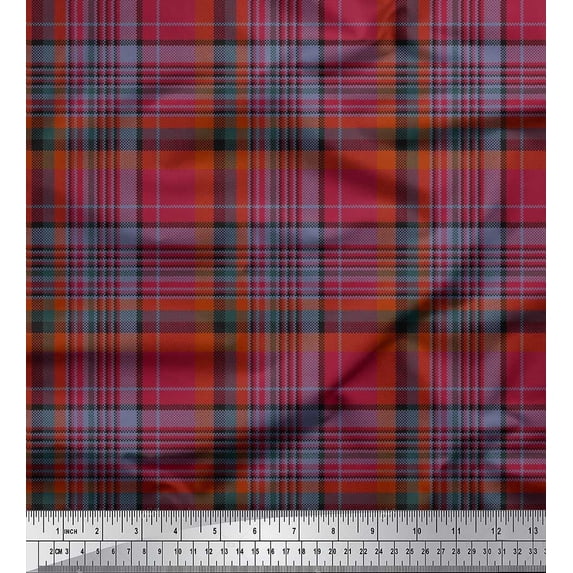 Soimoi Modal Satin Fabric Plaid Check Print Fabric by The Yard 42 Inch Wide