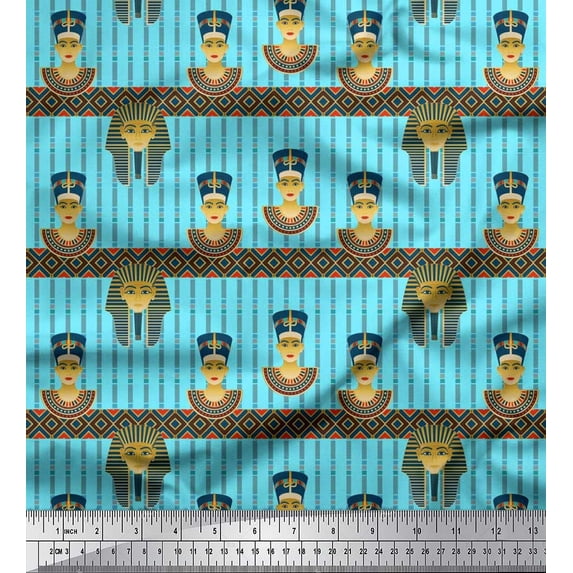 Soimoi Modal Satin Fabric Stripe & Egyptian Women Fabric Prints By Yard 42 Inch Wide