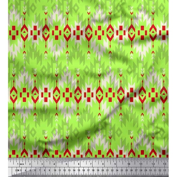 Soimoi Moss Georgette Fabric Aztec Geometric Print Fabric by The Yard 42 Inch Wide