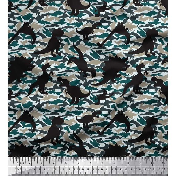 Soimoi Moss Georgette Fabric Camouflage Texture & Dinosaur Jungle Print Fabric by the Yard 42 Inch Wide