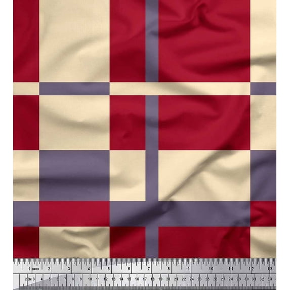 Soimoi Moss Georgette Fabric Check Color Block Fabric Prints by Yard 42 Inch Wide