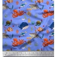 thumbnail image 1 of Soimoi Moss Georgette Fabric Coral,Whale & Jellyfish Ocean Printed Craft Fabric by The Yard 42 Inch Wide, 1 of 1