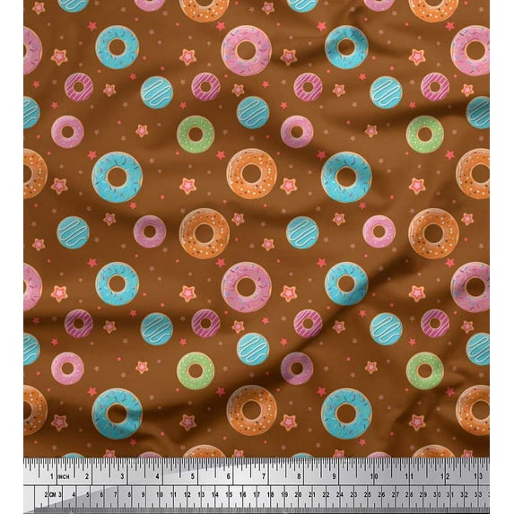 Soimoi Moss Georgette Fabric Dot,Star & Donut Food Print Sewing Fabric Yard 42 Inch Wide