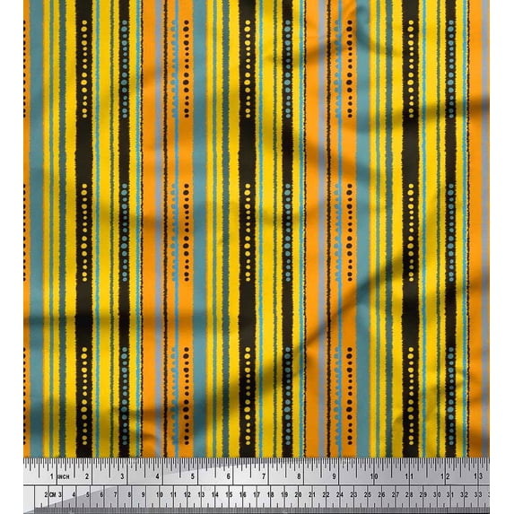 Soimoi Moss Georgette Fabric Dot & Stripe Print Fabric by The Yard 42 Inch Wide
