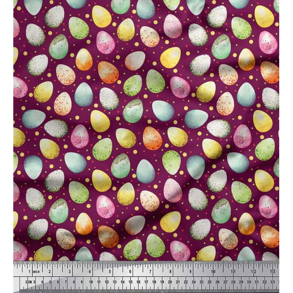 Soimoi Moss Georgette Fabric Egg Easter Print Fabric by The Yard 42 Inch Wide