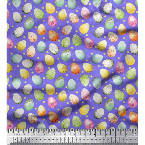 Soimoi Moss Georgette Fabric Egg Easter Print Fabric by The Yard 42 Inch Wide